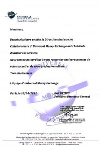 Testimonial - Universal Money Exchange