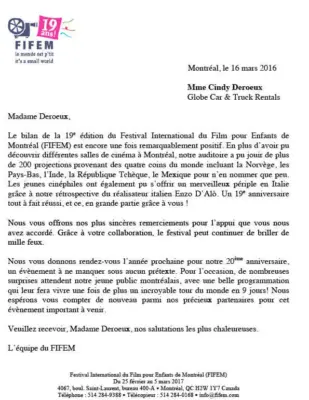 Lettre de remerciement FIFEM