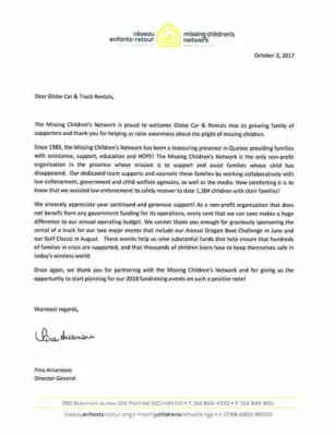 Lettre de remerciement Réseau Enfants-Retour