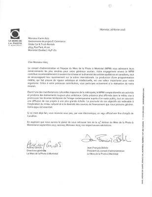 Lettre de remerciement Mois de la photo