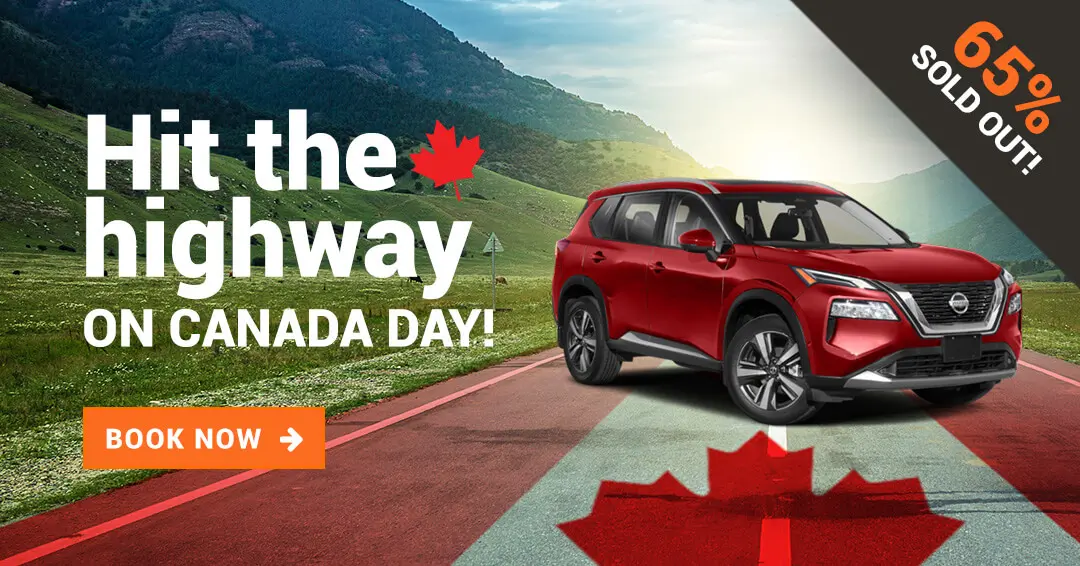 Canada Day flag and red nissan rogue